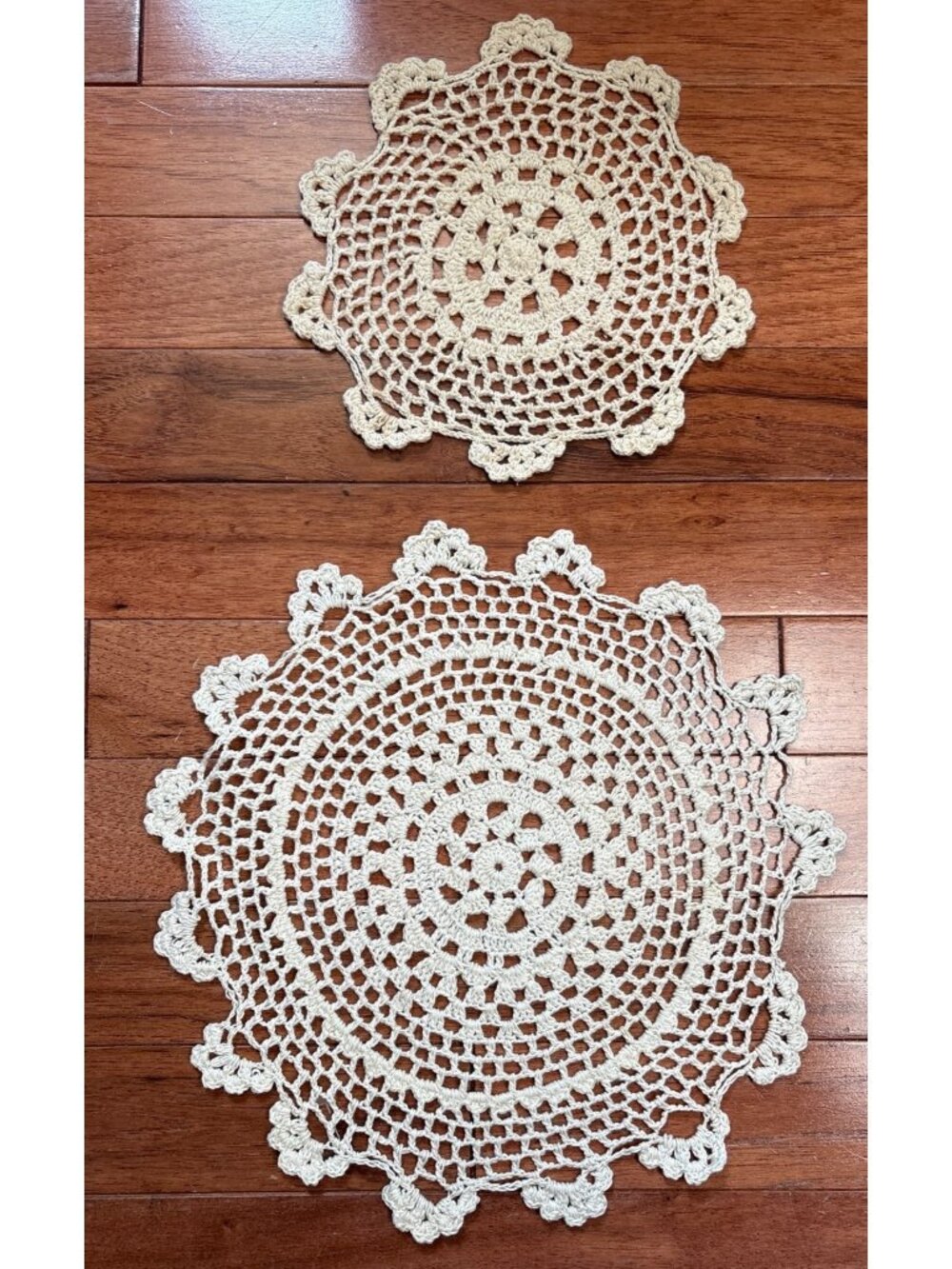 Cream Crochet Doily Set 11" & 8" Handmade Vintage-Inspired Round Table Accents